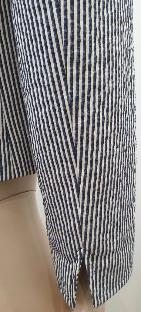 AKRIS PUNTO Blue Grey & White Stripe Cotton Blend Summer Blazer Jacket Top UK12