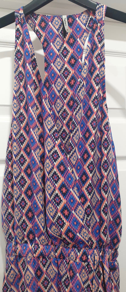 PEPE JEANS Purple Multicolour V Neck Geometric Pattern Sleeveless Jumpsuit M