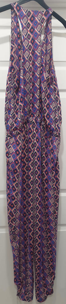 PEPE JEANS Purple Multicolour V Neck Geometric Pattern Sleeveless Jumpsuit M