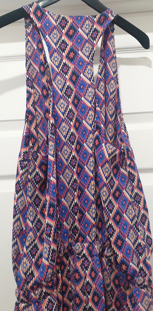 PEPE JEANS Purple Multicolour V Neck Geometric Pattern Sleeveless Jumpsuit M