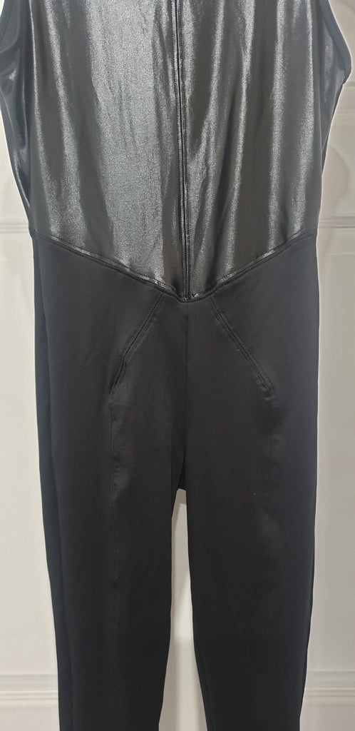KORAL Black METER Glossy Panel Slit Sleeveless Activewear Gym Jumpsuit BNWT