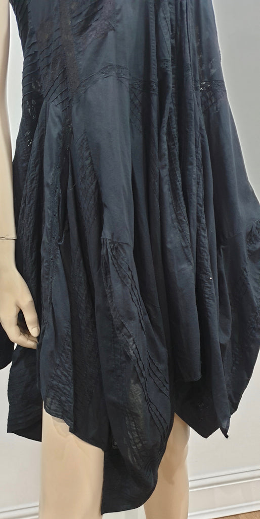 ALL SAINTS Black Cotton Collared Lace Trim Asymmetrical Hemline Tunic Blouse Top