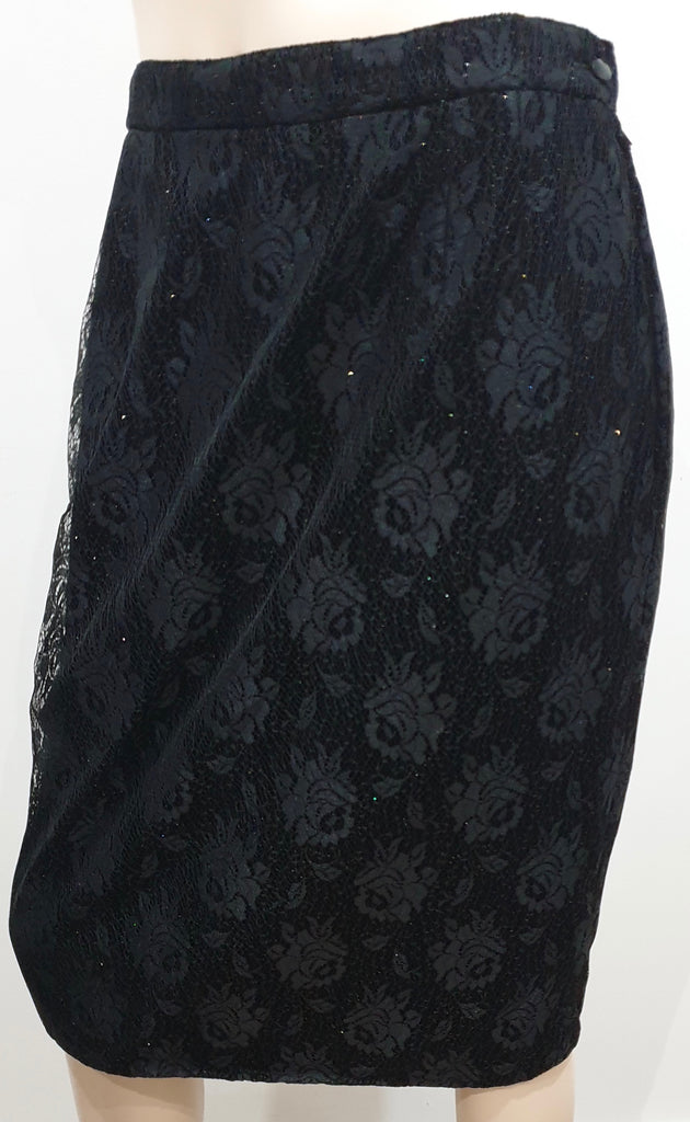 UNGARO PARALLELE PARIS Black Floral Lace Sparkle Detail Pencil Skirt UK12/14