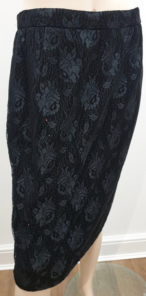 UNGARO PARALLELE PARIS Black Floral Lace Sparkle Detail Pencil Skirt UK12/14
