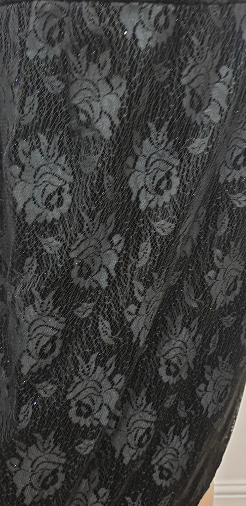 UNGARO PARALLELE PARIS Black Floral Lace Sparkle Detail Pencil Skirt UK12/14