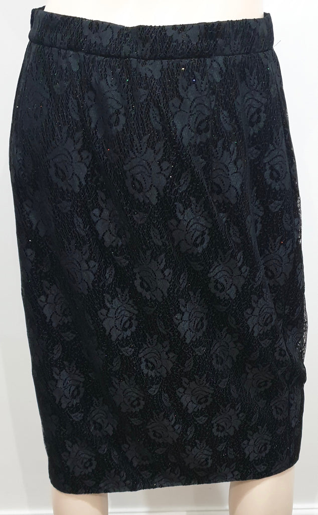 UNGARO PARALLELE PARIS Black Floral Lace Sparkle Detail Pencil Skirt UK12/14