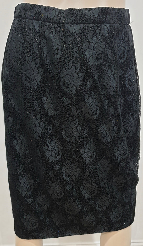 UNGARO PARALLELE PARIS Black Floral Lace Sparkle Detail Pencil Skirt UK12/14