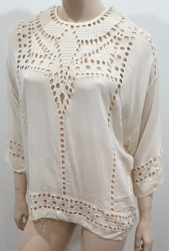 ISABEL MARANT ETOILE Cream Crochet Detail 3/4 Sleeve Tunic Blouse Top 36 UK8