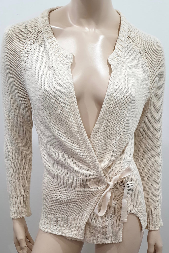 ISABEL MARANT ETOILE Cream Cotton Round Neck Tie Waist Cardigan Top 3 UK14