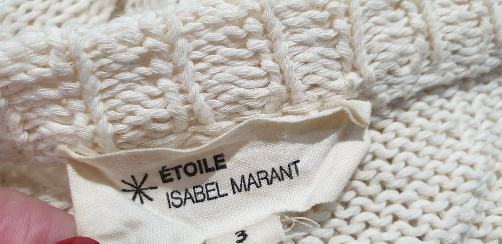 ISABEL MARANT ETOILE Cream Cotton Round Neck Tie Waist Cardigan Top 3 UK14