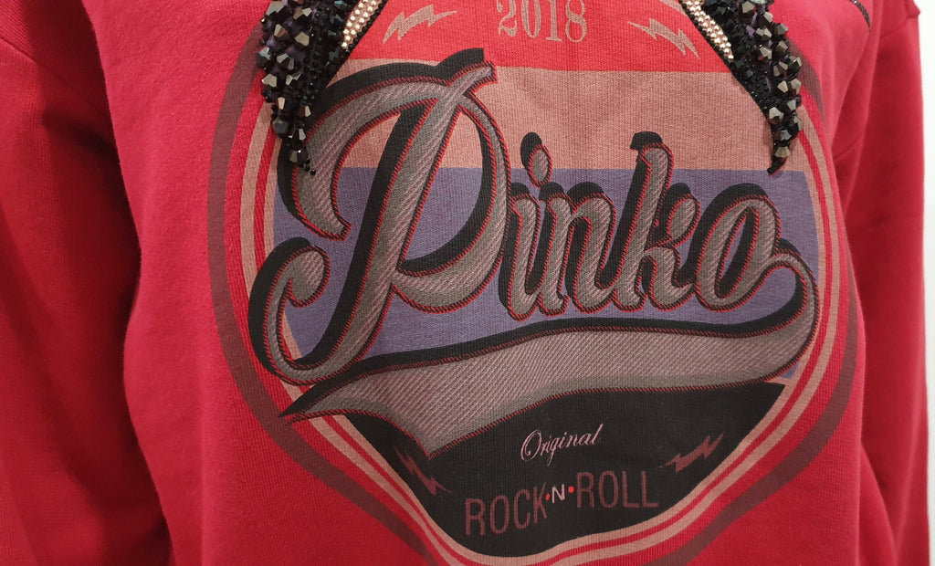 PINKO Women's Deep Red Cotton Sequin Bird Detail Hooded Sweater Hoodie Top S