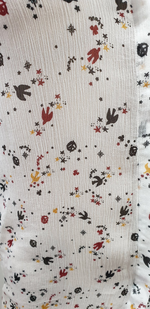 MAJE Women's White & Multicolour Bird Star Print Sheer Chiffon Blouse Shirt Top