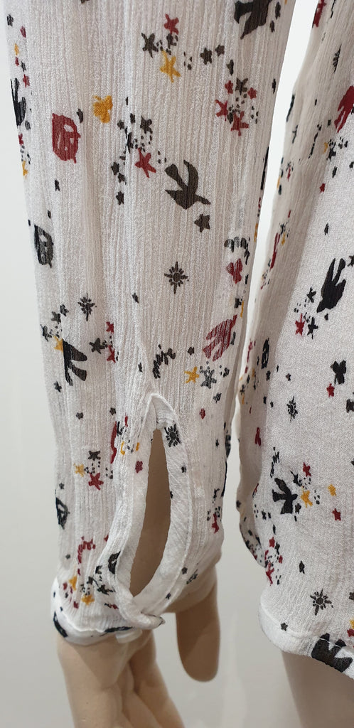 MAJE Women's White & Multicolour Bird Star Print Sheer Chiffon Blouse Shirt Top