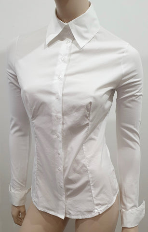 ANNE FONTAINE Black & White Ruffle Detail Collared Long Sleeve Blouse Shirt Top