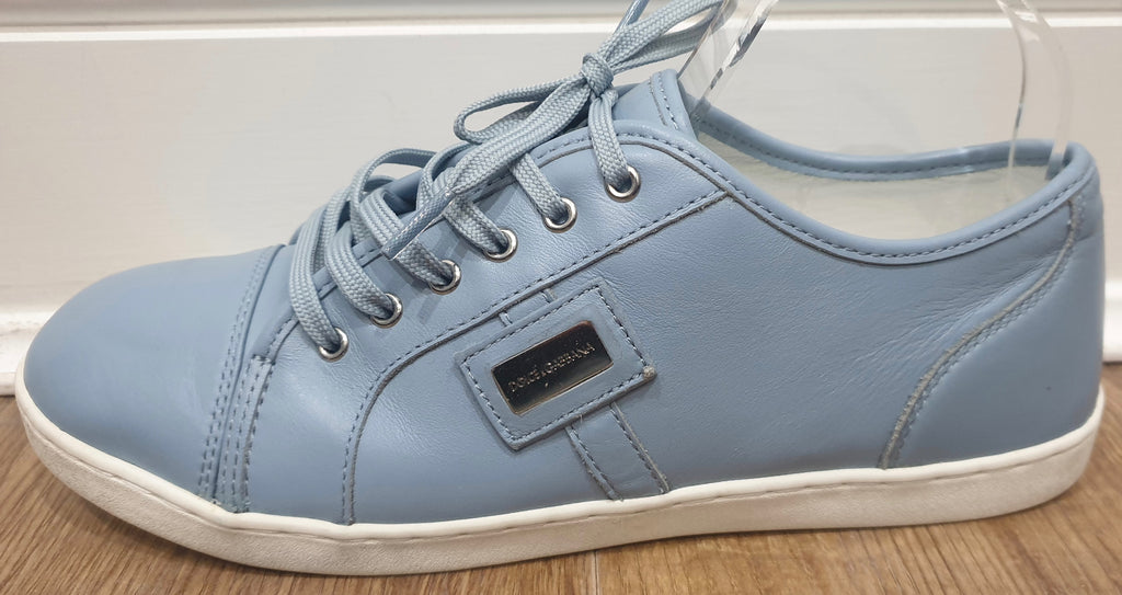 DOLCE & GABBANA Women's Powder Blue Leather Branded Sneakers Trainers UK6