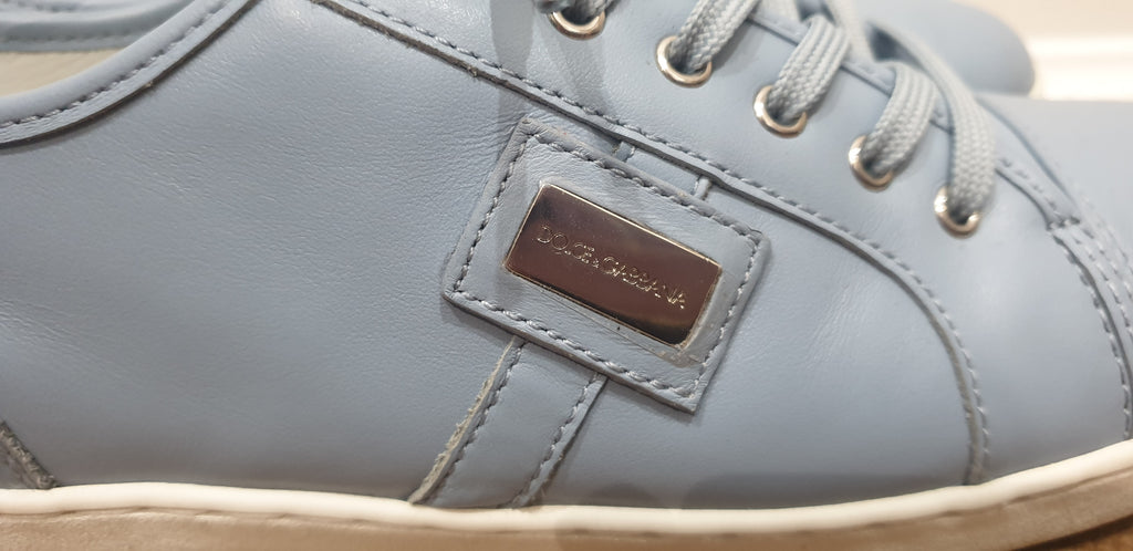 DOLCE & GABBANA Women's Powder Blue Leather Branded Sneakers Trainers UK6