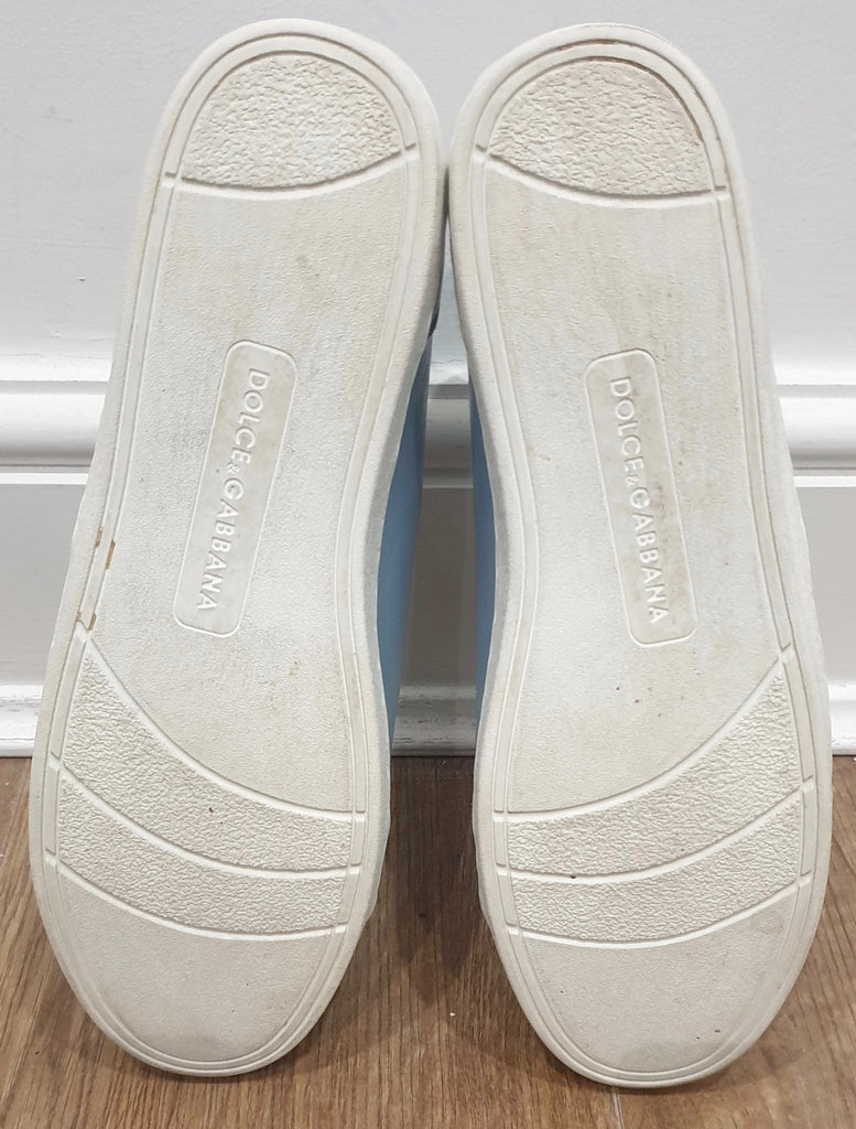 DOLCE & GABBANA Women's Powder Blue Leather Branded Sneakers Trainers UK6