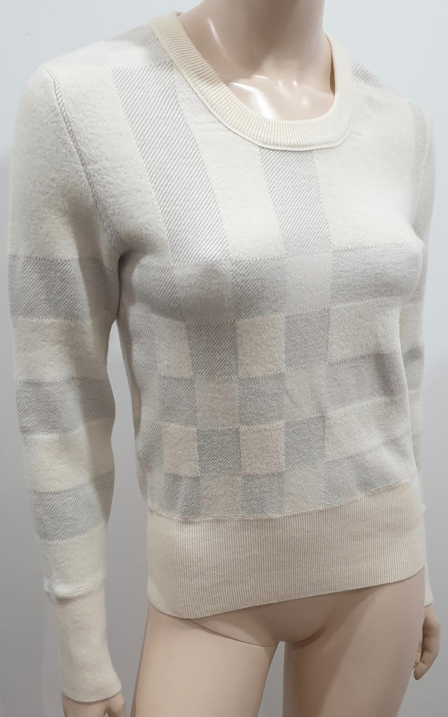 BURBERRY LONDON Cream Wool Blend Check & Stripe Pattern Jumper Sweater S/P