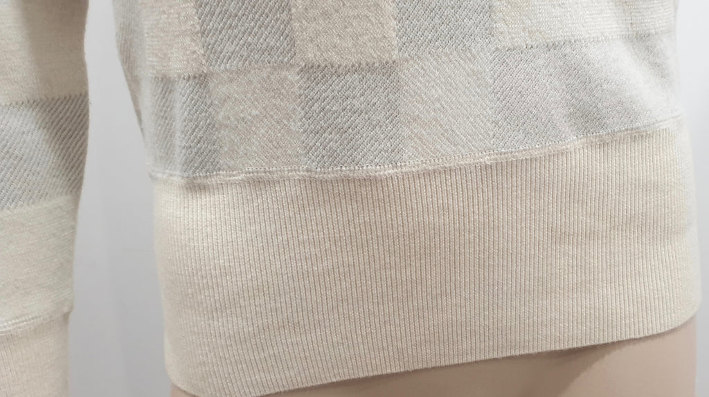 BURBERRY LONDON Cream Wool Blend Check & Stripe Pattern Jumper Sweater S/P