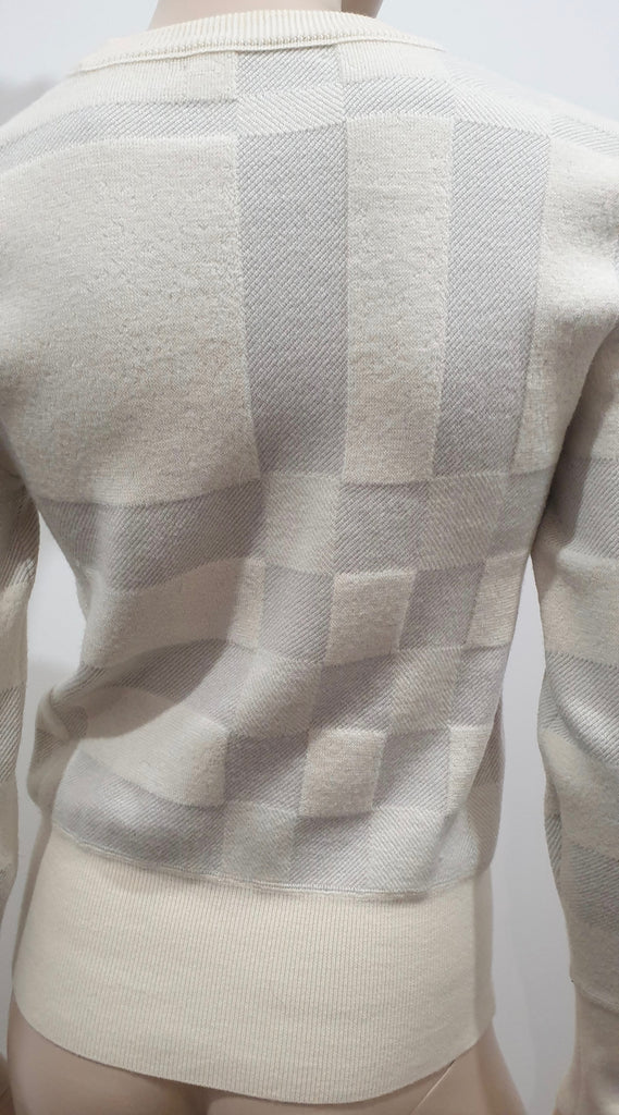 BURBERRY LONDON Cream Wool Blend Check & Stripe Pattern Jumper Sweater S/P