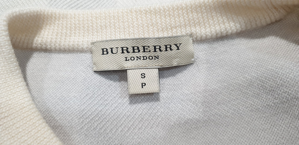 BURBERRY LONDON Cream Wool Blend Check & Stripe Pattern Jumper Sweater S/P