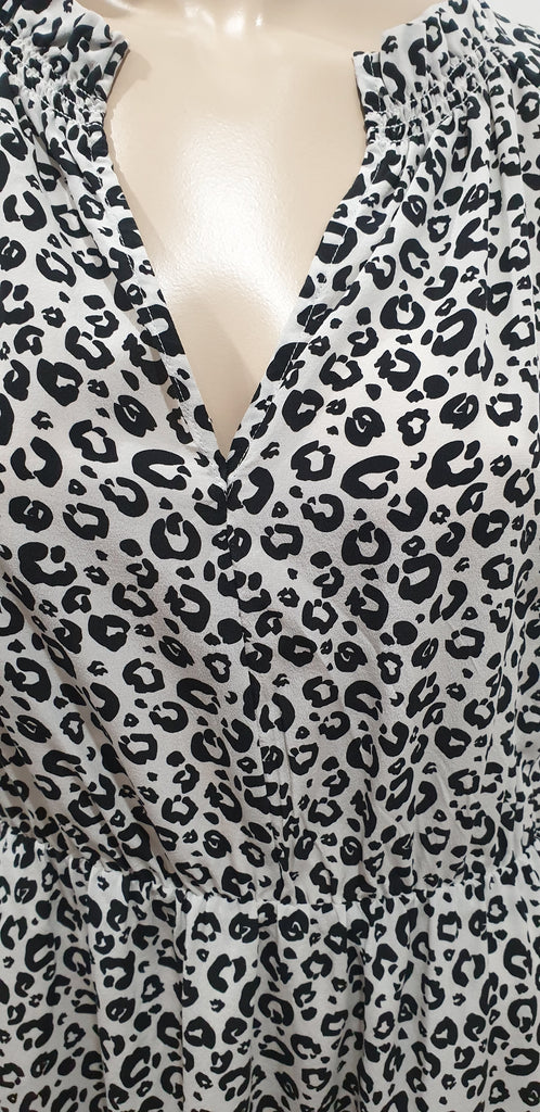 REBECCA TAYLOR White & Black Silk Animal Print Sleeveless Short Mini Dress 2 UK6