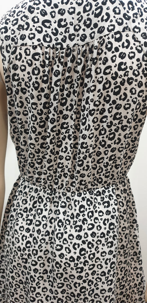 REBECCA TAYLOR White & Black Silk Animal Print Sleeveless Short Mini Dress 2 UK6