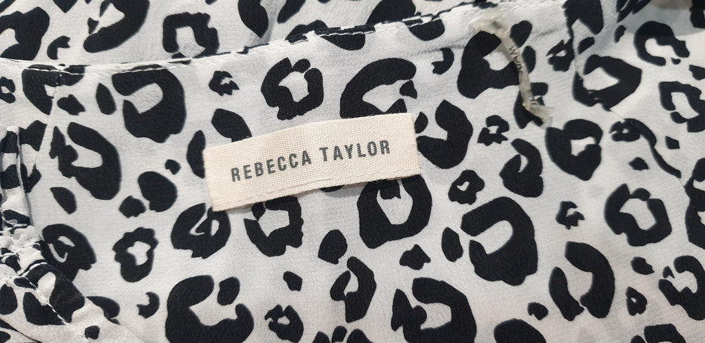 REBECCA TAYLOR White & Black Silk Animal Print Sleeveless Short Mini Dress 2 UK6