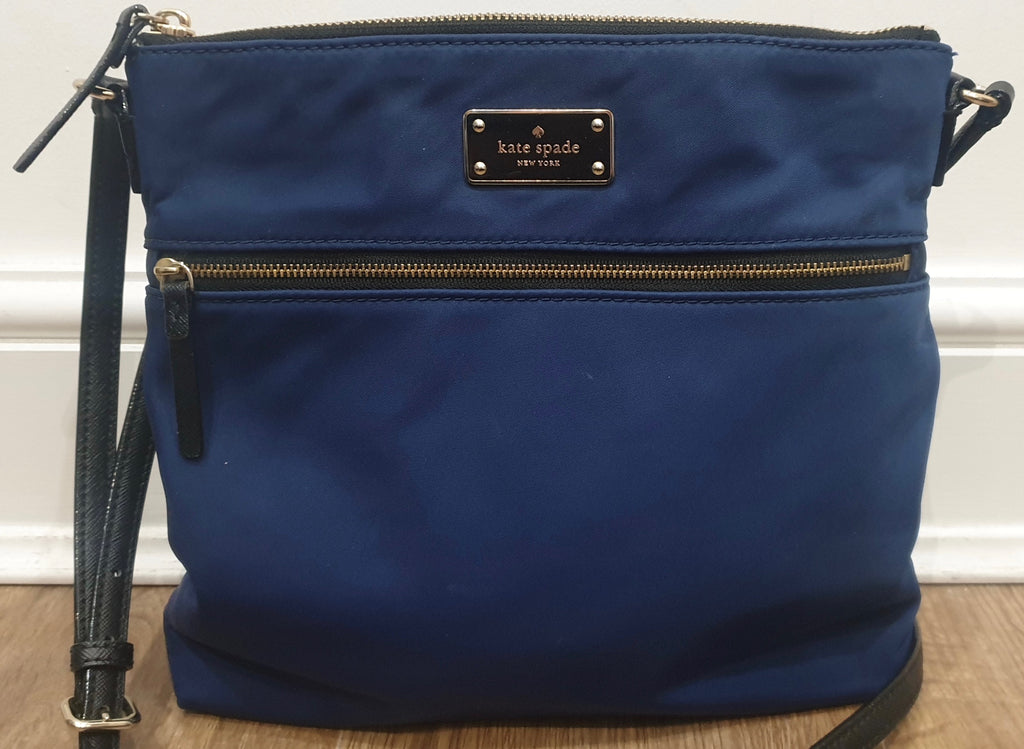 KATE SPADE Royal Blue Fabric Slim Width Black Crossbody / Shoulder Strap Bag
