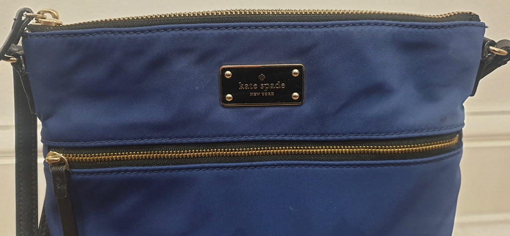KATE SPADE Royal Blue Fabric Slim Width Black Crossbody / Shoulder Strap Bag
