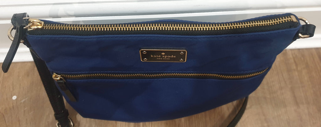 KATE SPADE Royal Blue Fabric Slim Width Black Crossbody / Shoulder Strap Bag