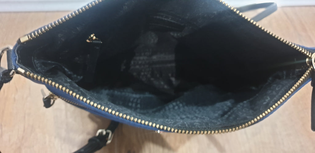 KATE SPADE Royal Blue Fabric Slim Width Black Crossbody / Shoulder Strap Bag