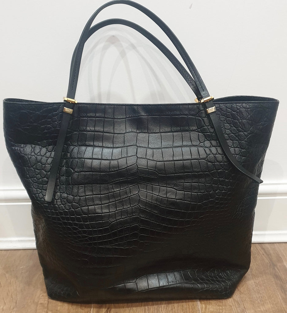 MICHAEL KORS COLLECTION Black Leather Dual Strap Extra Large Tote Shoulder Bag