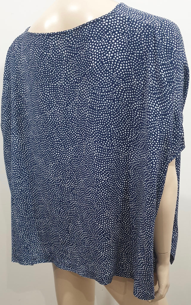 DIANE VON FURSTENBERG Navy Blue Silk Polka Dot V Neckline Tunic Blouse Top M