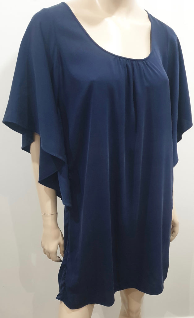 DIANE VON FURSTENBERG Navy Blue Silk Blend Short Draped Sleeve Mini Dress M