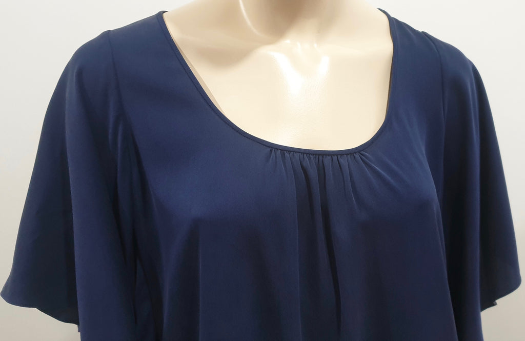 DIANE VON FURSTENBERG Navy Blue Silk Blend Short Draped Sleeve Mini Dress M