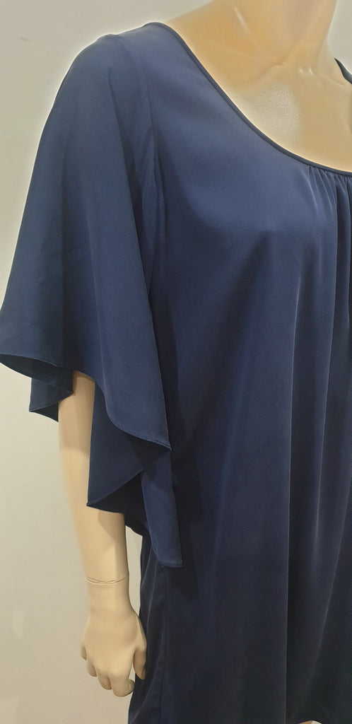 DIANE VON FURSTENBERG Navy Blue Silk Blend Short Draped Sleeve Mini Dress M