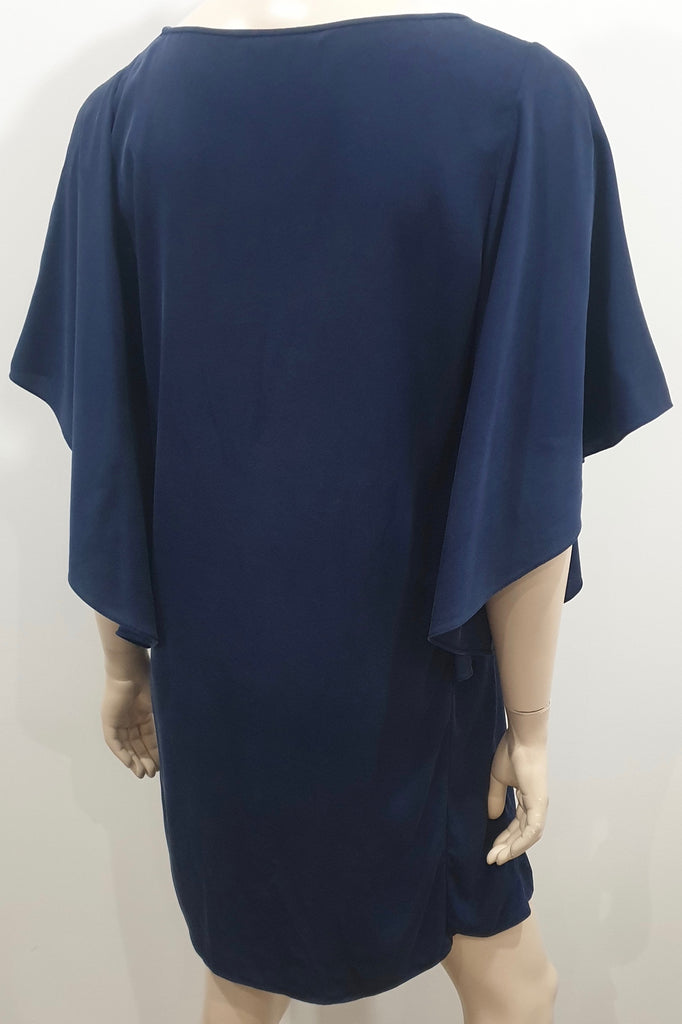 DIANE VON FURSTENBERG Navy Blue Silk Blend Short Draped Sleeve Mini Dress M