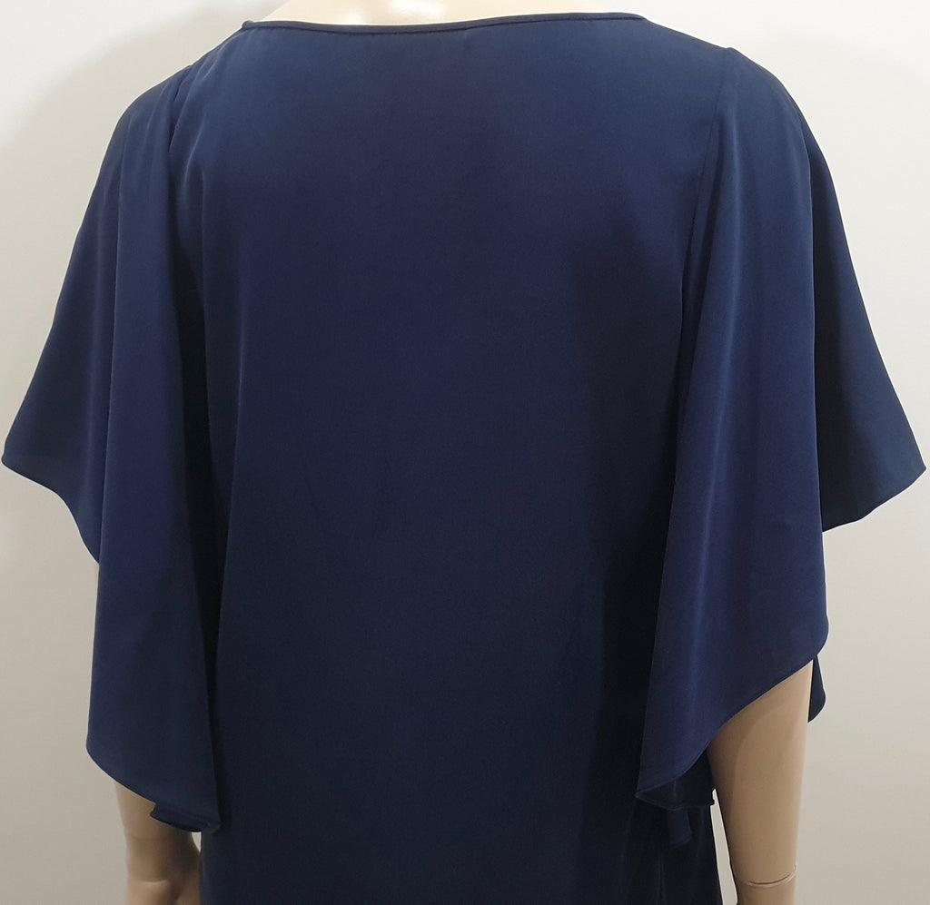 DIANE VON FURSTENBERG Navy Blue Silk Blend Short Draped Sleeve Mini Dress M