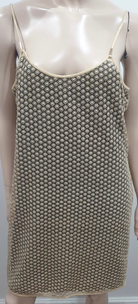 DIANE VON FURSTENBERG Gold ALVERA Metallic Sparkle Guipure Lace Mini Dress M