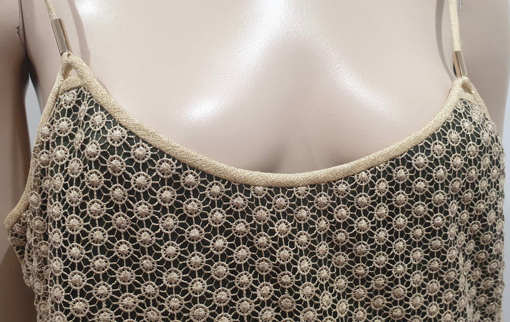 DIANE VON FURSTENBERG Gold ALVERA Metallic Sparkle Guipure Lace Mini Dress M