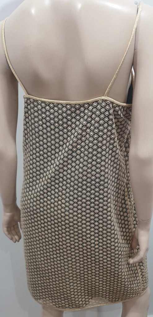 DIANE VON FURSTENBERG Gold ALVERA Metallic Sparkle Guipure Lace Mini Dress M
