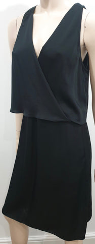 THEORY Black & Navy Wool Linen Blue Short Sleeve Mini Pleated Skater Dress UK8