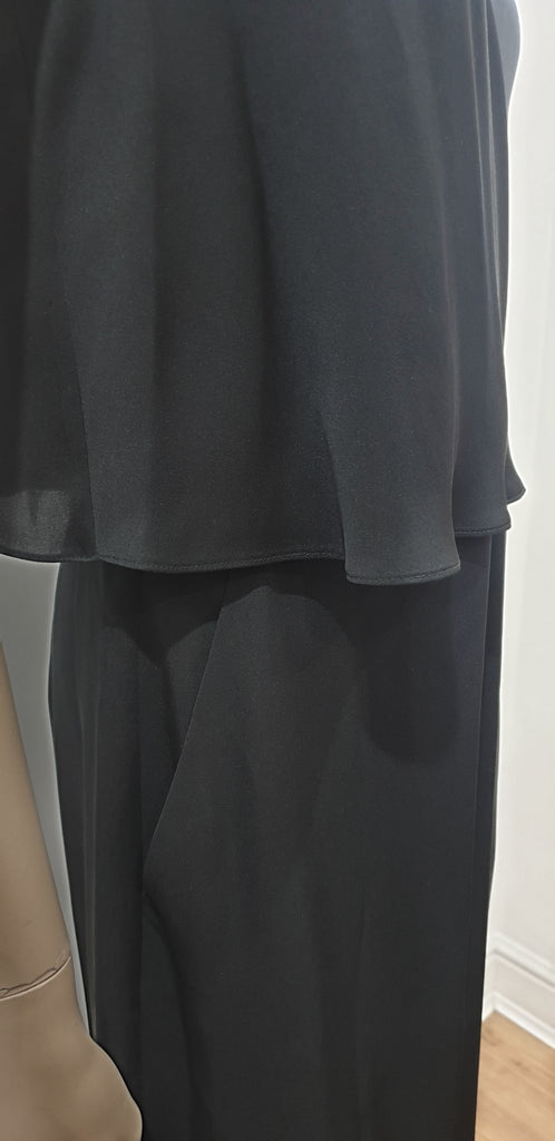 THEORY Women's Black Silk V Neck Sleeveless Layered A-Line Formal Dress 8 UK12