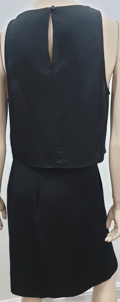 THEORY Women's Black Silk V Neck Sleeveless Layered A-Line Formal Dress 8 UK12