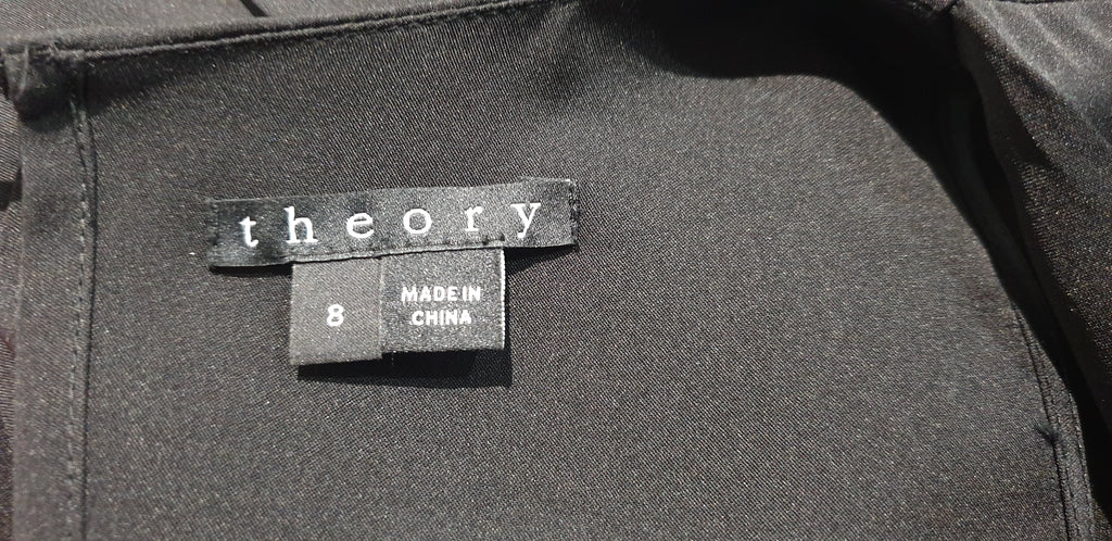 THEORY Women's Black Silk V Neck Sleeveless Layered A-Line Formal Dress 8 UK12