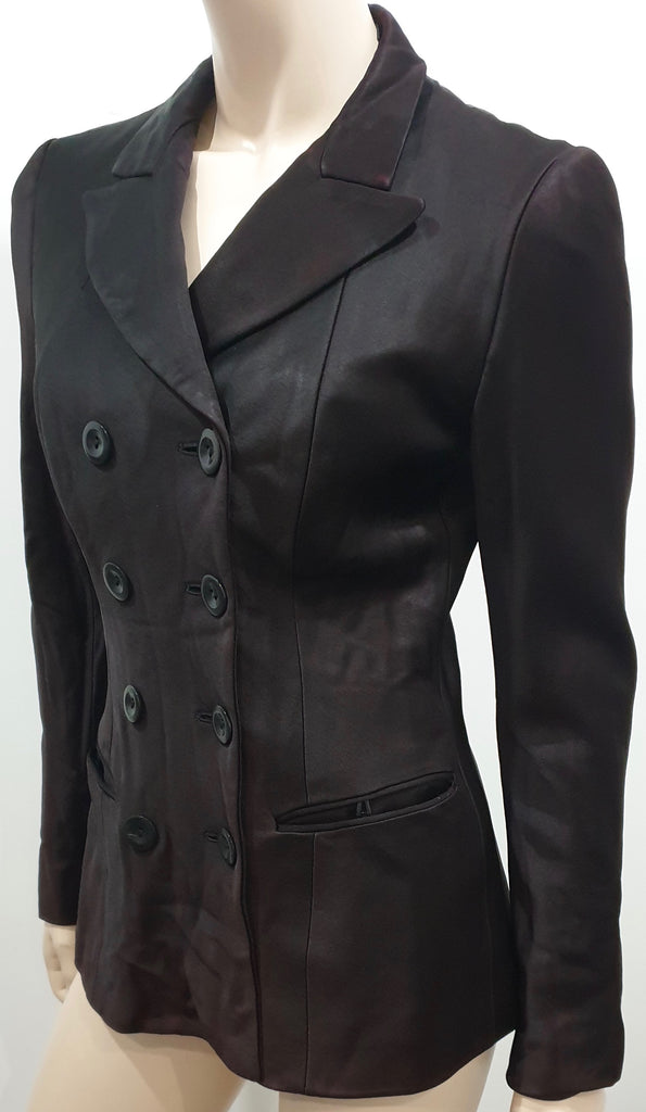 DONNA KARAN Deep Plum Purple Sheen Double Breasted Formal Blazer Jacket UK10