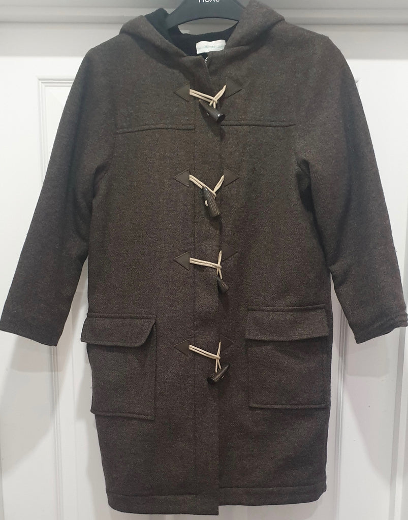 MARIE CHANTAL Junior Boy's Brown Wool Toggle & Zip Fasten Hooded Duffle Coat 8Y