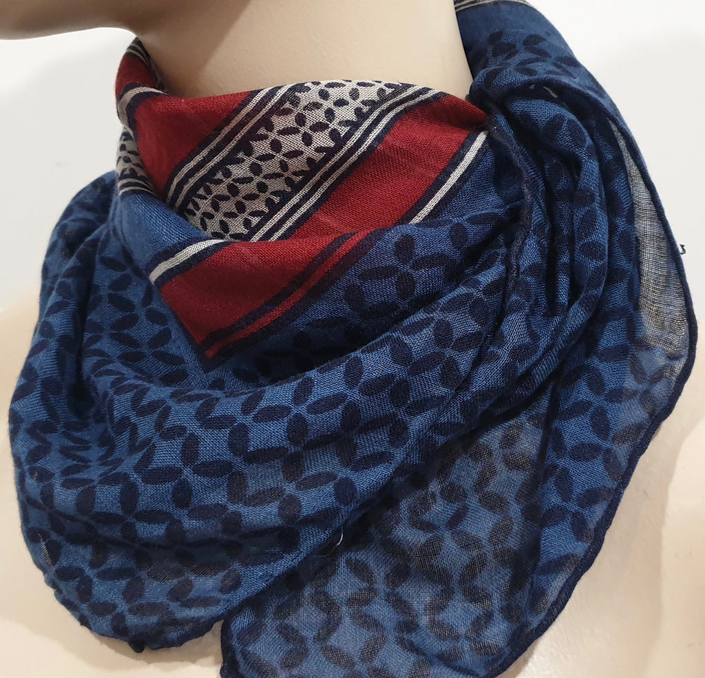 LANVIN Vintage Blue Red & White Geometric Print Square Neckerchief Scarf