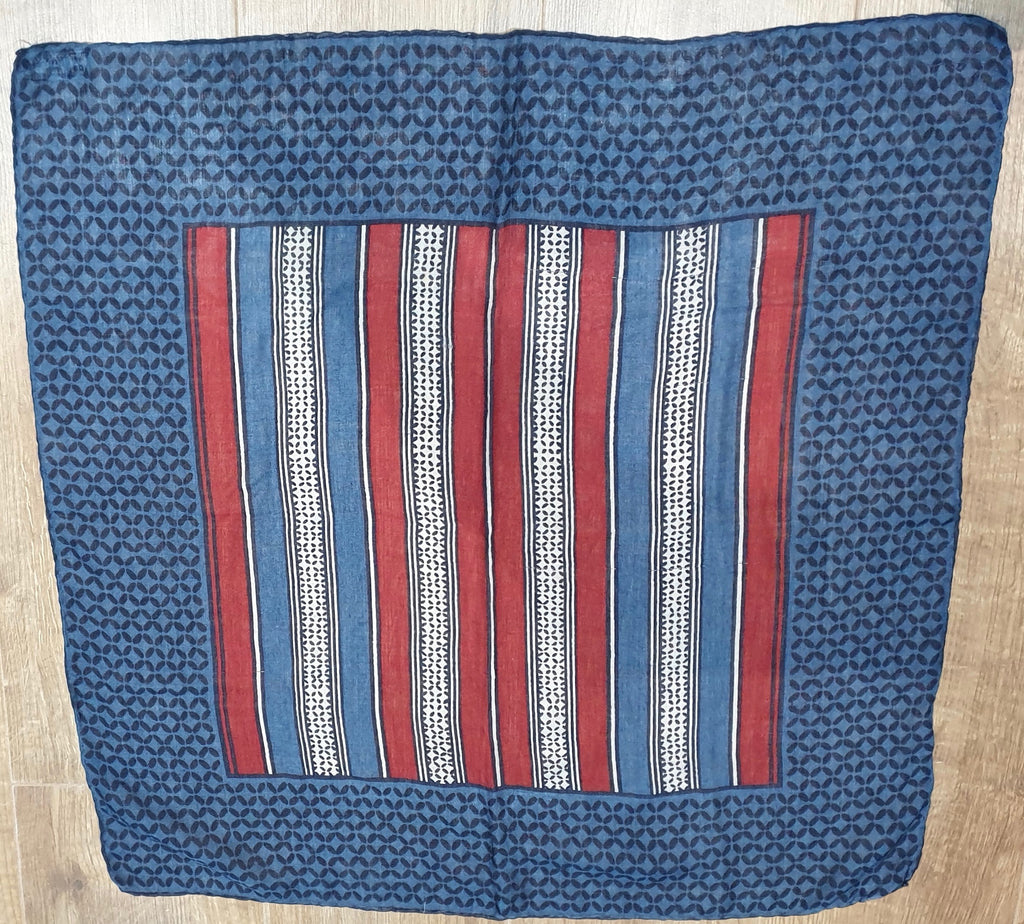 LANVIN Vintage Blue Red & White Geometric Print Square Neckerchief Scarf
